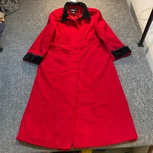 Vintage Halston Womens 10 Red Wool Blend Velvet Collar Long Duster Coat Overcoat